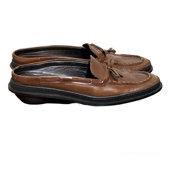 Cole Haan crafted in Italy leather top tie slides in chestnut brown. Women’s 7 - Picture 1 of 8